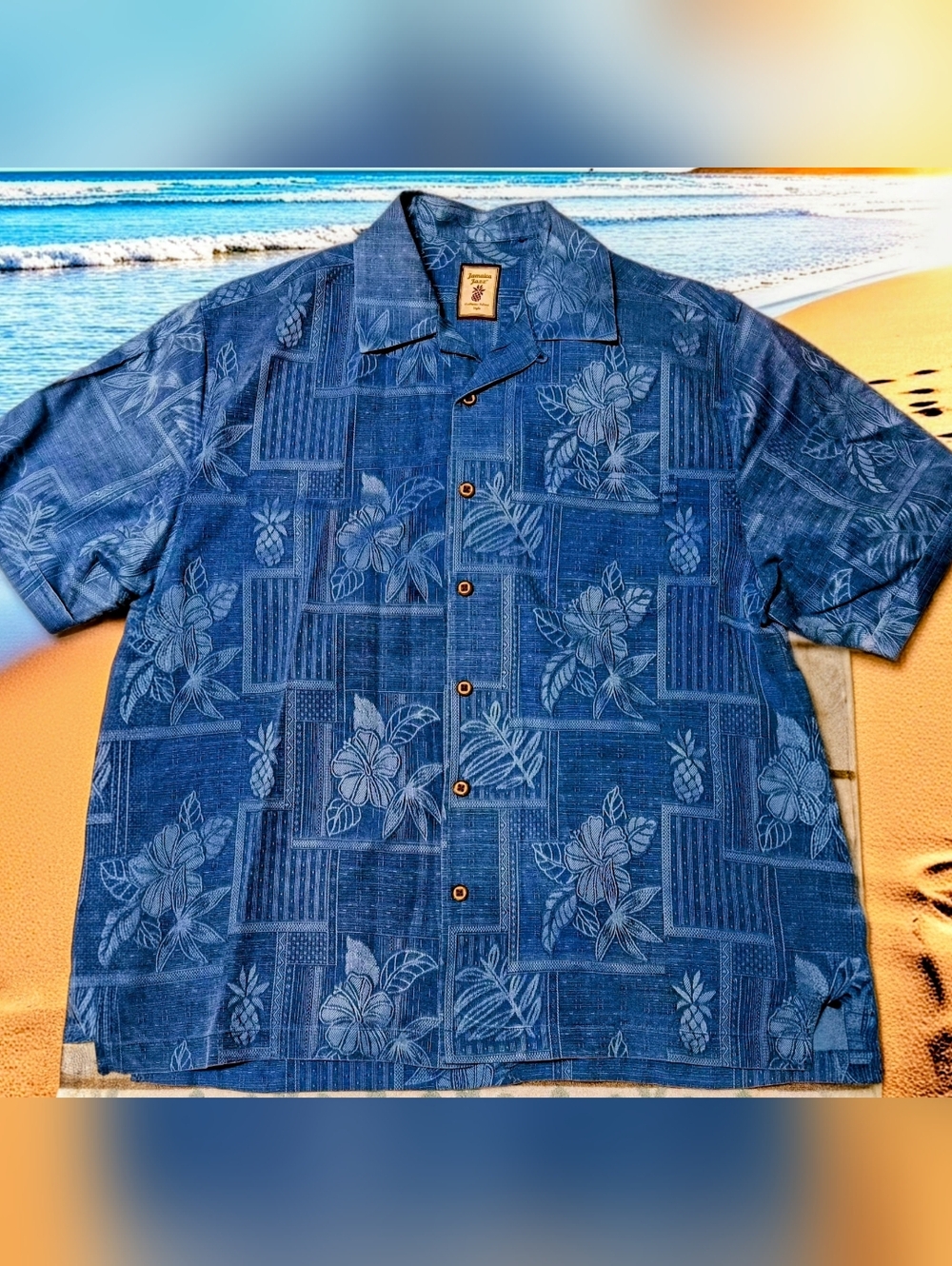 Jamaica Jaxx Authentic Island Style 100% Silk Hawaiian Aloha Shirt-Men's Large